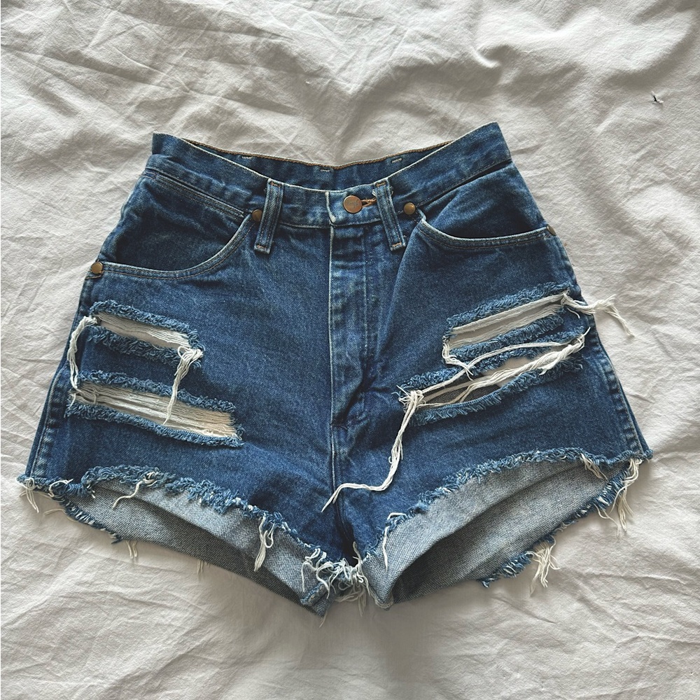 Wrangler Distressed Denim High-Waisted Shorts, size 25